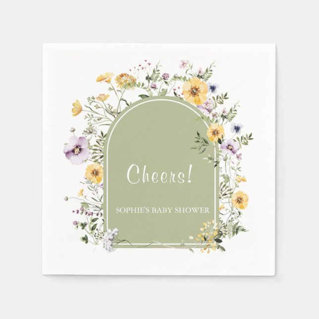 Guardanapo De Papel Bebê Em Bloom Boho Chá de fraldas De Flor Selvagem (Frente)