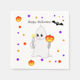Guardanapo De Papel Bebê Fantasma e Abóboras de Halloween Fofo em Bran