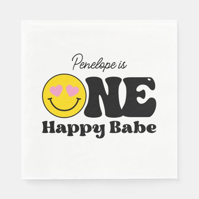 Guardanapo De Papel Bebê Feliz de Um Ano Rosa Amarelo (Frente)
