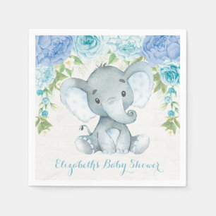 Guardanapo De Papel Bebê floral azul empoeirado da selva do elefante