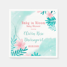 Guardanapo De Papel Bebê Floral Rosa-Teal Em Chá de fraldas De Sangue
