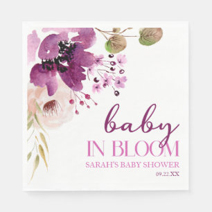 Guardanapo De Papel Bebê Floral Violeta Roxo Em Chá de fraldas De Sang