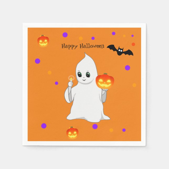 Guardanapo De Papel Bebê fofo de Halloween Fantasma & Abóboras em Lara (Frente)