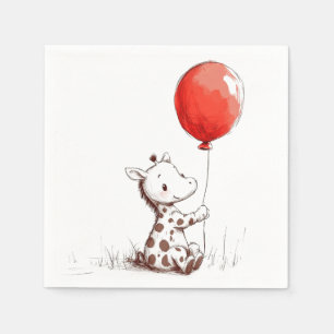 Guardanapo De Papel Bebê girafa adorável com balão vermelho