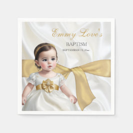Guardanapo De Papel Bebê Menina Batismo Christening White e Dourado