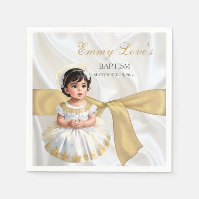 Guardanapo De Papel Bebê Menina Batismo Christening White e Dourado (Frente)