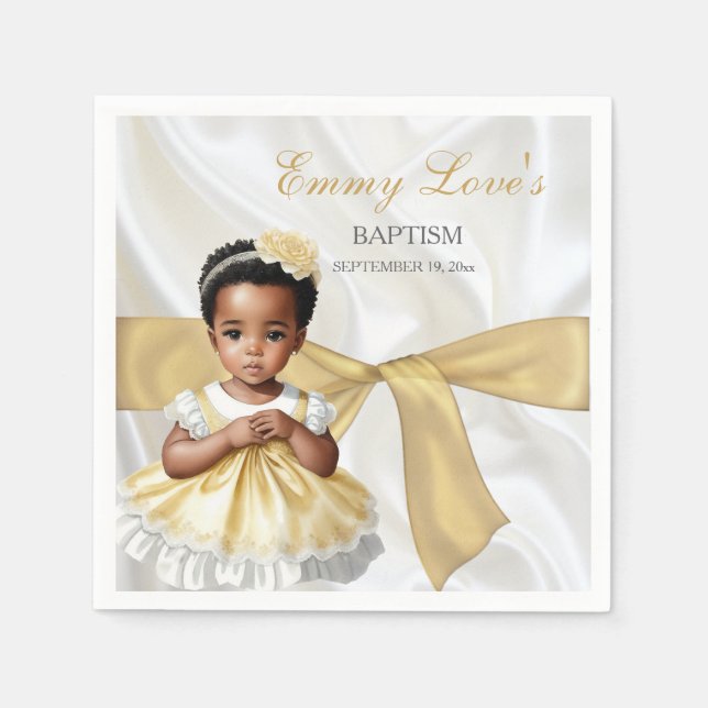 Guardanapo De Papel Bebê Menina Batismo Christening White e Dourado (Frente)