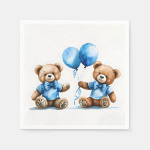 Guardanapo De Papel Bebê Menino Ursos De Teddy Com Balões