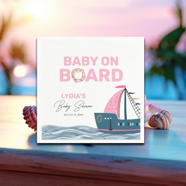 Guardanapo De Papel Bebê náutico rosa no Chá de fraldas do Conselho (Criador carregado)