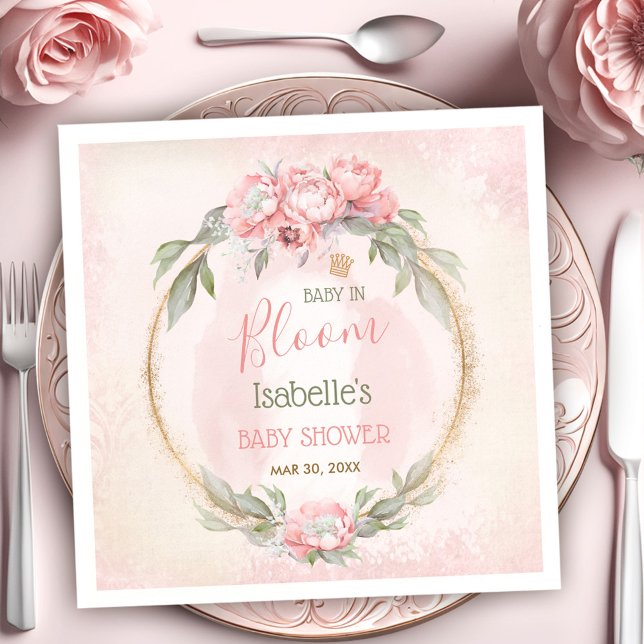 Guardanapo De Papel Bebê No Bloom, Chá de fraldas De Menina Elegante F (Baby In Bloom Pink Floral Elegant Girl Baby Shower Napkins)
