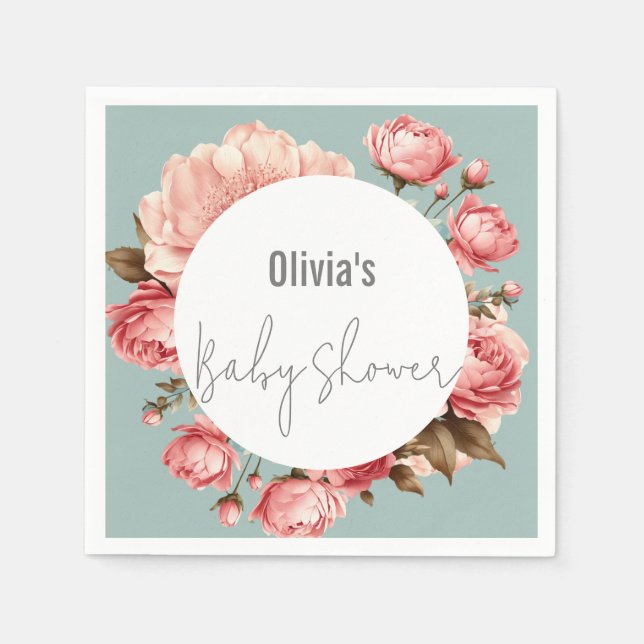 Guardanapo De Papel Bebê no Bloom Chá de fraldas Rosa Flor Elegante (Frente)