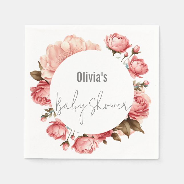 Guardanapo De Papel Bebê no Bloom Chá de fraldas Rosa Flor Elegante (Frente)