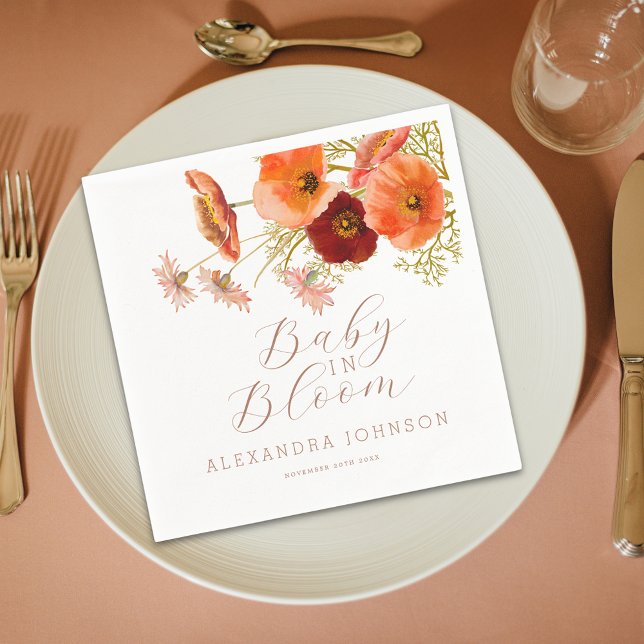 Guardanapo De Papel Bebê no Bloom Floral Fall Chá de fraldas (Baby in bloom wildflower boho fall floral gender neutral baby shower invitation Watercolor flowers )