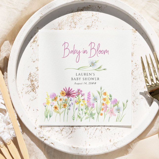 Guardanapo De Papel Bebê no Bloom Wildflower Meadow Chá de fraldas (Baby in Bloom baby shower napkins from my Wildflower Meadow collection)