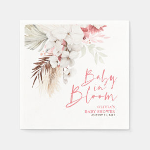 Guardanapo De Papel Bebê no Chá de fraldas Floral Branco Cor-de-Rosa
