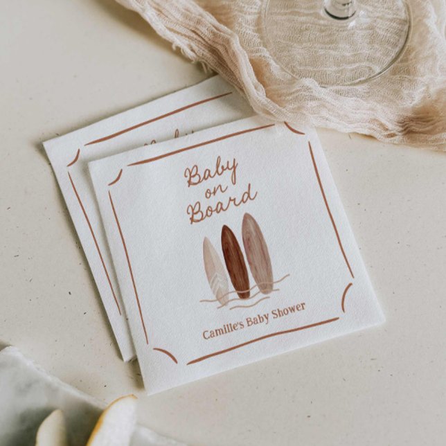 Guardanapo De Papel Bebê no Conselho Boho Beach (Baby on Board Boho Surf Baby Shower Napkins)