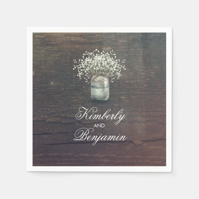 Guardanapo De Papel Bebê Respira Mason Jar Rustic Country Barn (Frente)