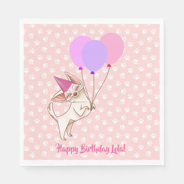 Guardanapo De Papel Bebê Rosa Chihuahua Aniversário Napkins (Frente)