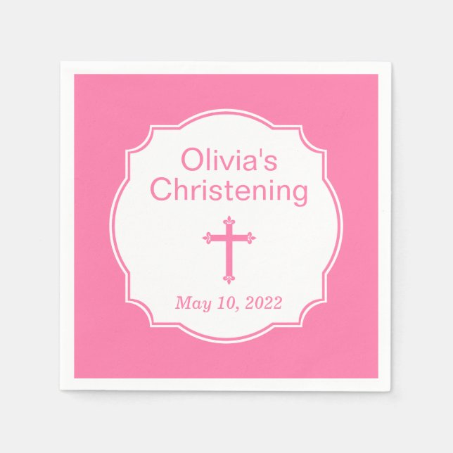 Guardanapo De Papel Bebê Rosa Cruzado - Batismo Christening (Frente)