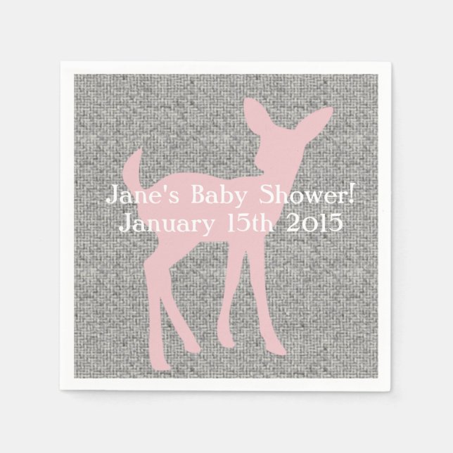 Guardanapo De Papel Bebê Rosa Veado e Cinza Burlap Napkins (Frente)