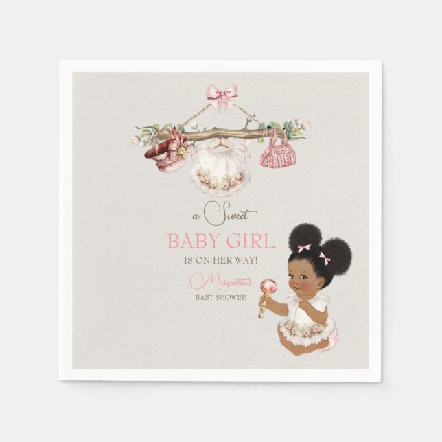 Guardanapo De Papel Bebê Roupas Garota Chá de fraldas Marfim Rosa (Frente)