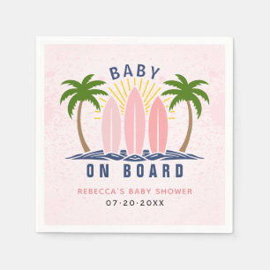 Guardanapo De Papel Bebê surfando conselho, chá de bebê rosa