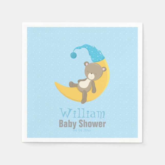 Guardanapo De Papel Bebê Urso Azul Dormindo Na Lua II (Frente)