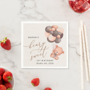 Guardanapo De Papel Bebê Urso, Balões Marrons, Primeiro Aniversário
