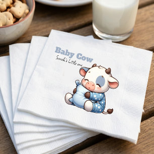 Guardanapo De Papel Bebê Vaca Fofa de Pijama com Bolinhas Azuis Baby S