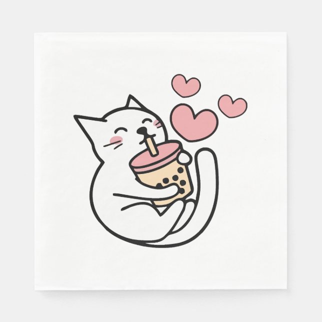 Guardanapo De Papel Bebendo de gato Boba Milk kiten (Frente)
