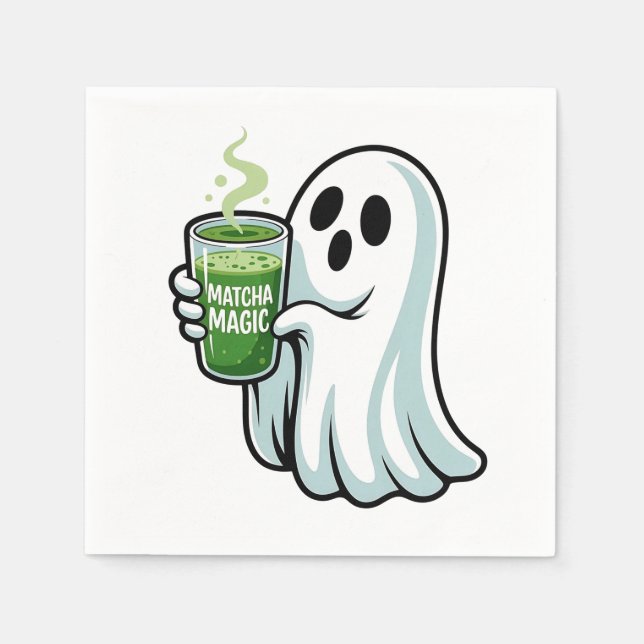 Guardanapo De Papel Bebendo Fantasma do Spookie Halloween Matcha Drink (Frente)
