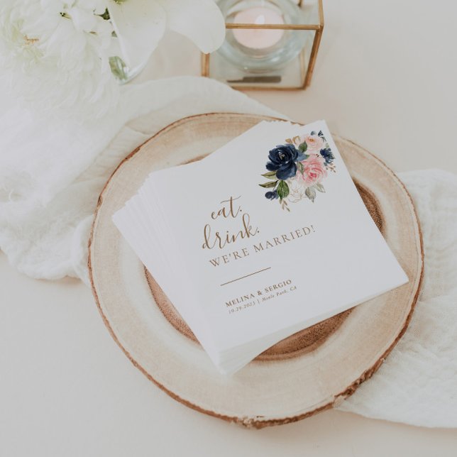 Guardanapo De Papel Bebida Azul Rosa Dourada Coma Somos Casados (Criador carregado)