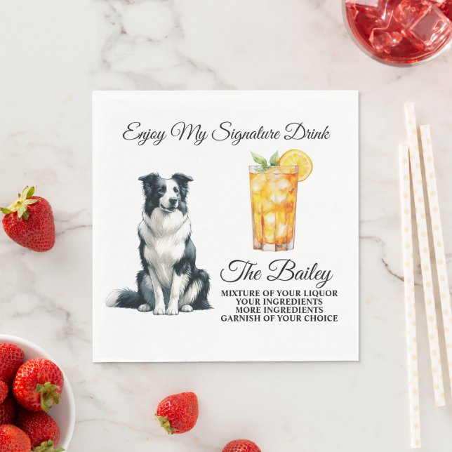 Guardanapo De Papel Bebida de Assinatura Border Collie Casamento (Insitu)