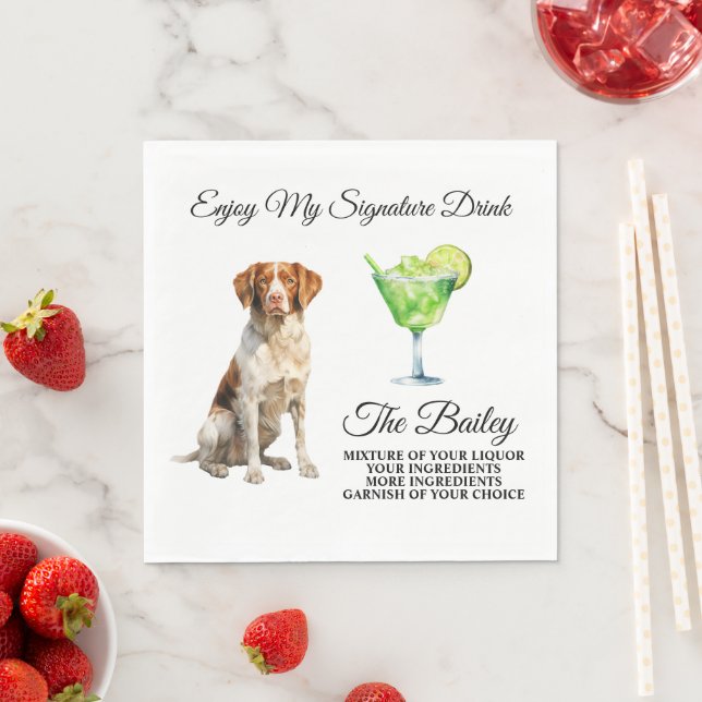 Guardanapo De Papel Bebida de Assinatura Brittany Spaniel Casamento Pe (Insitu)