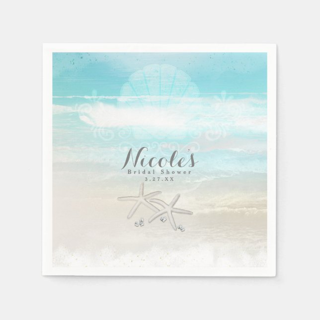 Guardanapo De Papel Bebida Negra Praia, Recepção Elegante de Verão (Frente)