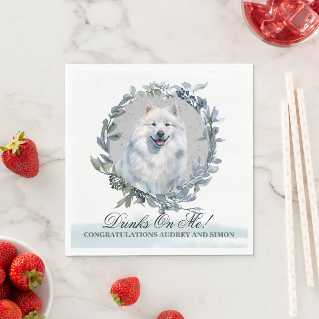 Guardanapo De Papel Bebidas Em Mim! Bicho de casamento Dog Samoyed (Insitu)