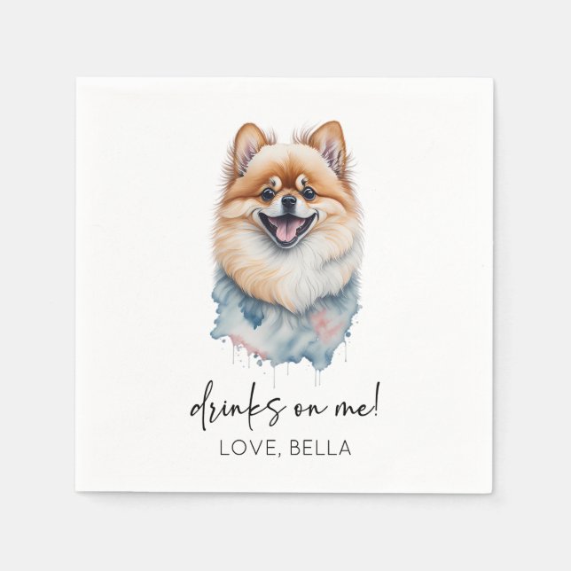 Guardanapo De Papel Bebidas Em Mim! Casamento Pet De Cães Pomeranianos (Frente)