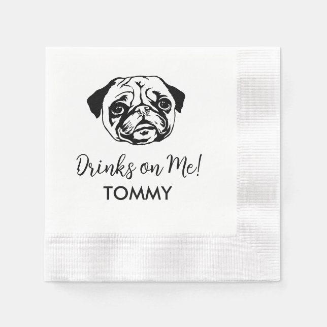 Guardanapo De Papel BEBIDAS EM MIM Coquetel Napkins Pug (Frente)