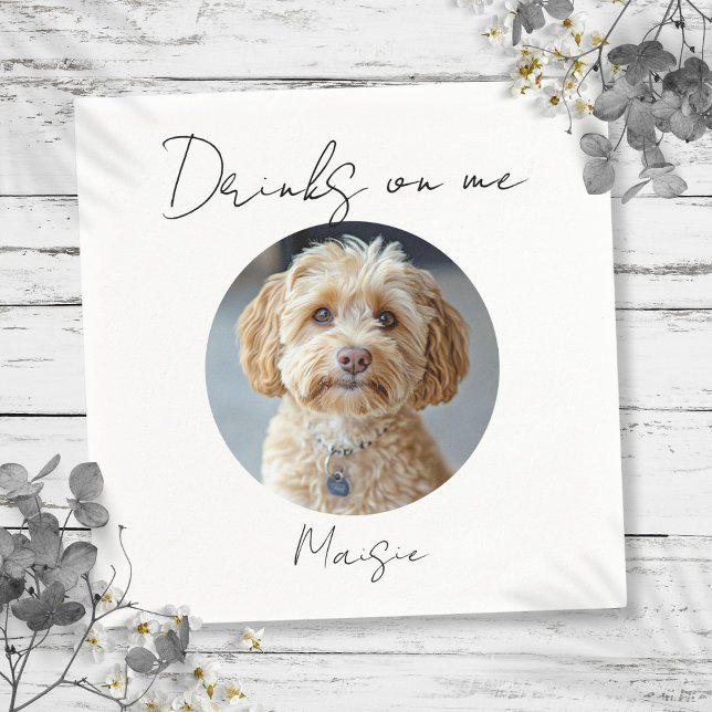 Guardanapo De Papel Bebidas No Casamento Fotográfico De Pet Dog (Drinks On Me Pet Dog Photo Wedding Napkins)