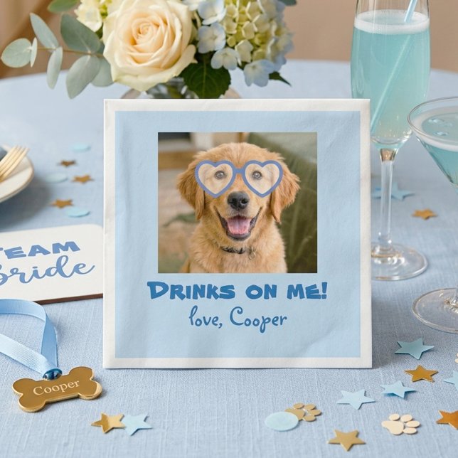 Guardanapo De Papel Bebidas por minha conta Cachorro Foto Divertida Mo (Drinks on Me Cute Dog Photo Wedding Napkin)