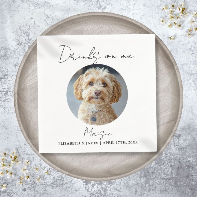 Guardanapo De Papel Bebidas Por Minha Conta Foto do Cachorro Pet Casam (Drinks On Me Pet Dog Photo Wedding Napkins)
