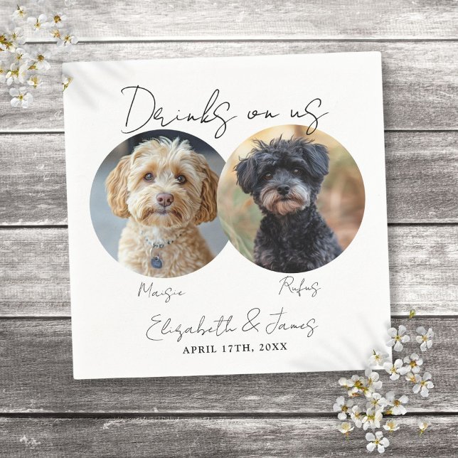 Guardanapo De Papel Bebidas Por Nossa Conta Cachorro 2 Foto Casamento (Drinks On Us Pet Dog 2 Photo Wedding Napkins)