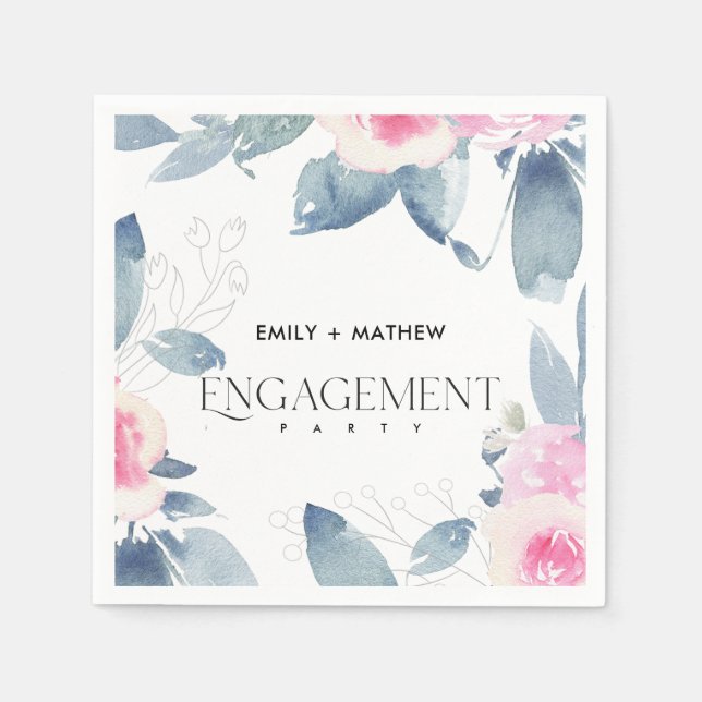 Guardanapo De Papel BEGE ROSADO MACIO FLORAL AZUL Aquarela CONJUNTO NO (Frente)