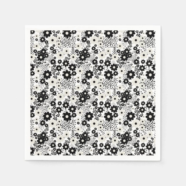 Guardanapo De Papel Beige e Flores Negras (Frente)