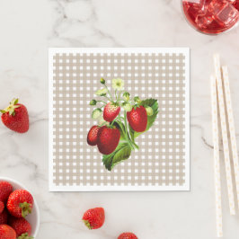 Guardanapo De Papel Beige Gingham & Strawberry Luncheon