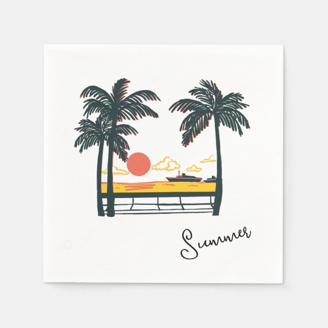 Guardanapo De Papel Beige Green Summer Beach Napkins (Frente)