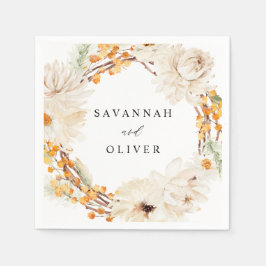 Guardanapo De Papel Beige & Orange Floral Name Napkins