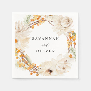 Guardanapo De Papel Beige & Orange Floral Name Napkins