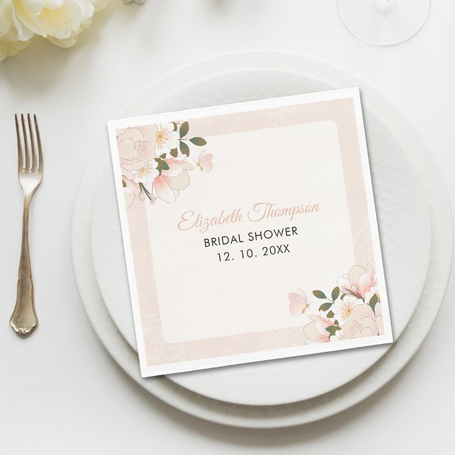 Guardanapo De Papel Beige Pink Floral Pattern Bridal Shower (Criador carregado)