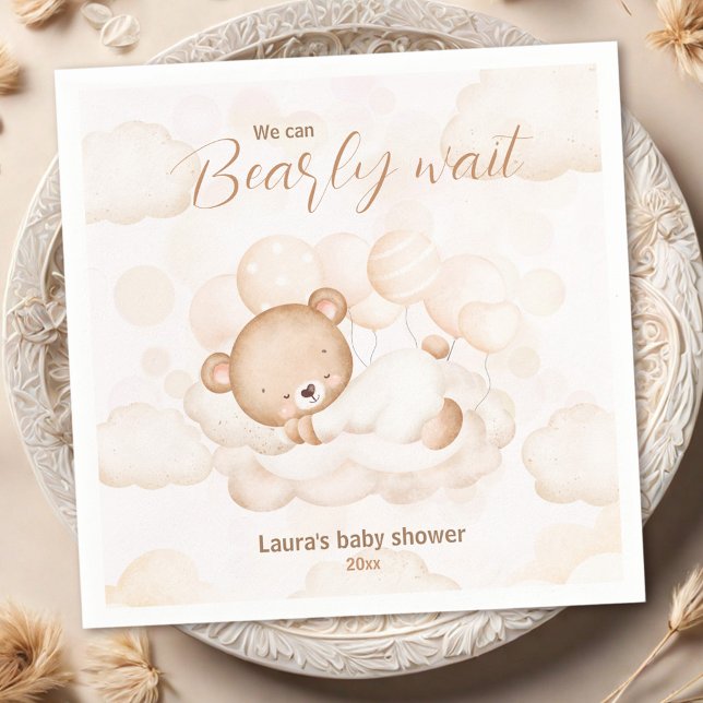 Guardanapo De Papel Beige, Podemos Amassar O Chá de fraldas Do Urso. (Beige We Can Bearly Wait Bear Baby Shower Napkins)